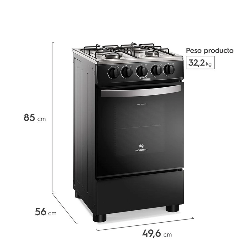 COCINA A GAS MADEMSA 4 PLATOS LIMPIA FACIL FM4IP - NEGRO - 4