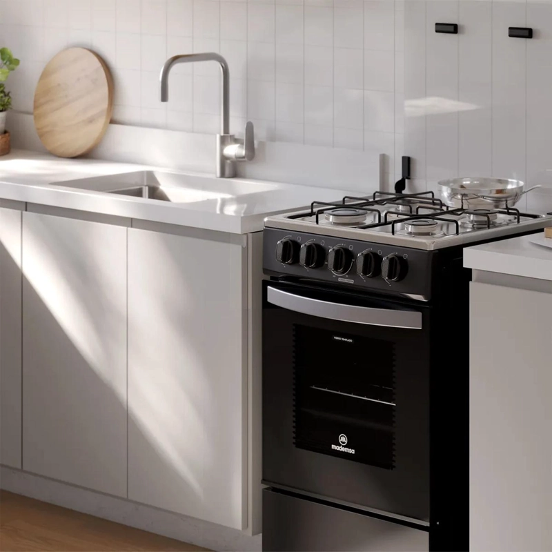 COCINA A GAS MADEMSA 4 PLATOS LIMPIA FACIL FM4IP - NEGRO - 5