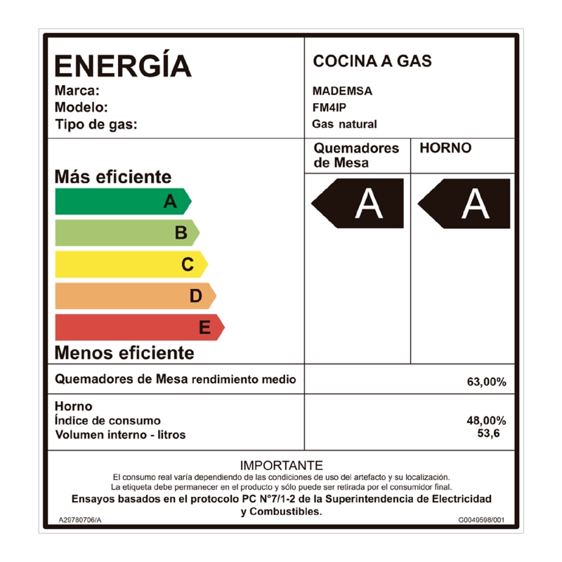 COCINA A GAS MADEMSA 4 PLATOS LIMPIA FACIL FM4IP - NEGRO - 7