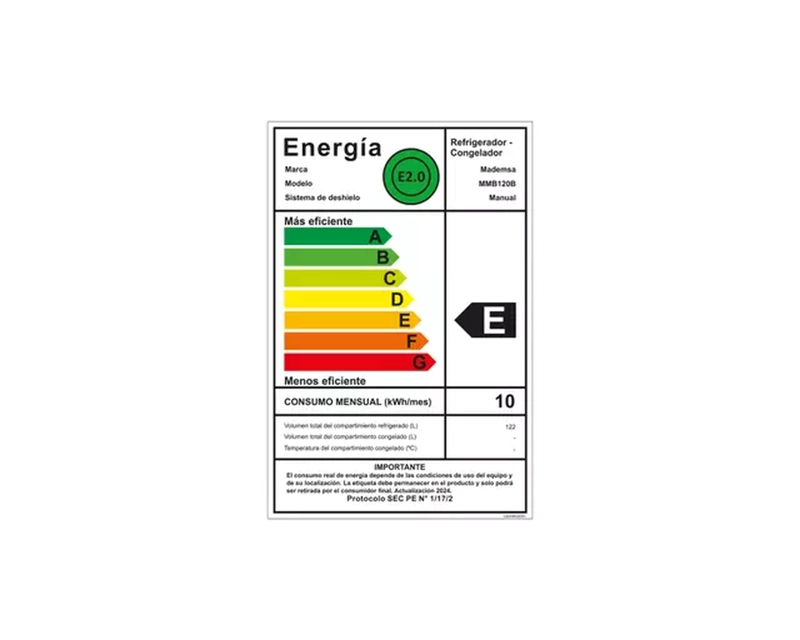 FRIGOBAR MADEMSA MMB 120 B NEGRO 122 LT - 8