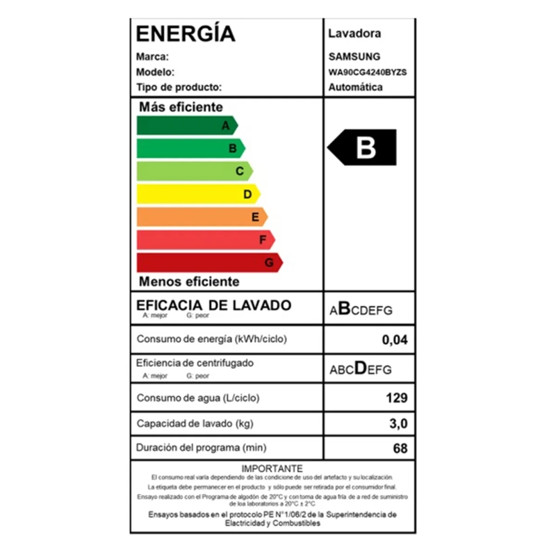 LAVADORA CARGA SUPERIOR SAMSUNG WA90CG4240BYZS 9 KG - 11