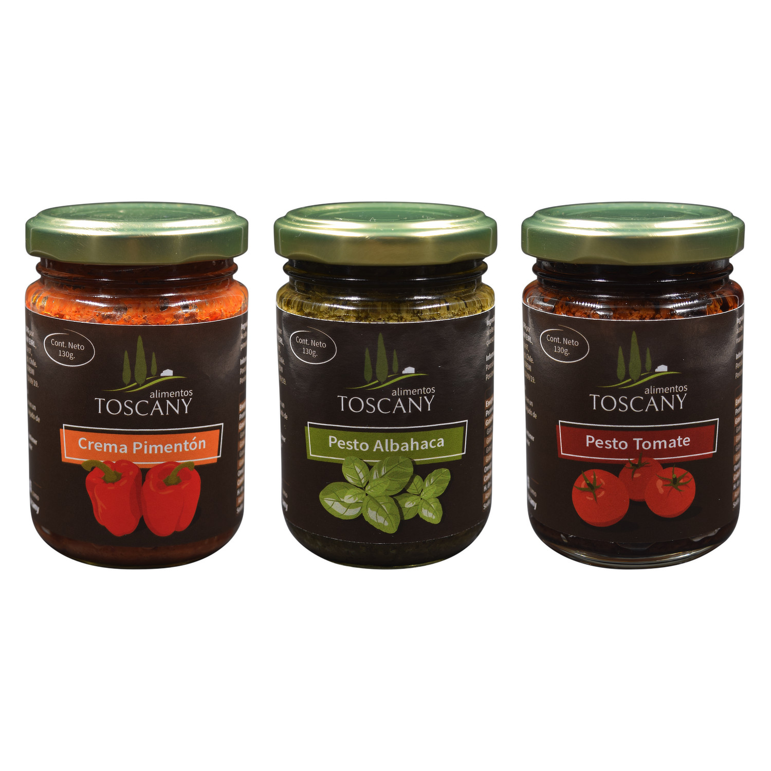 PACK TRIO PESTOS GOURMET: ALBAHACA NUEZ, TOMATE DESHIDRATADO Y PIMENTÓN ASADO. - 1
