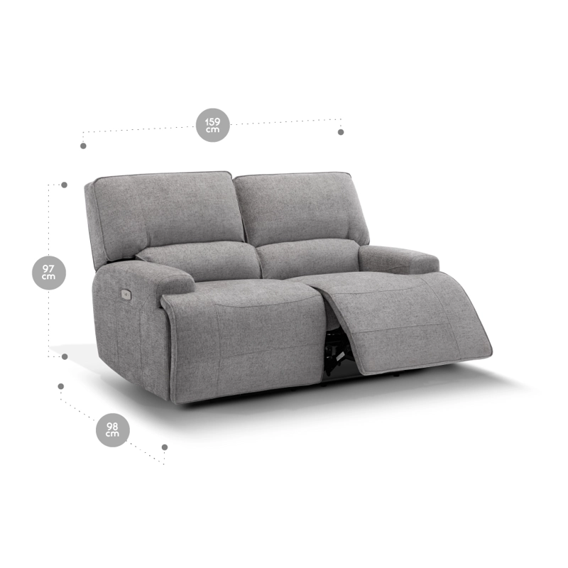 SOFÁ ROSEN JAGGER 2 CUERPOS GRIS RECLINABLE ELÉCTRICO - 2