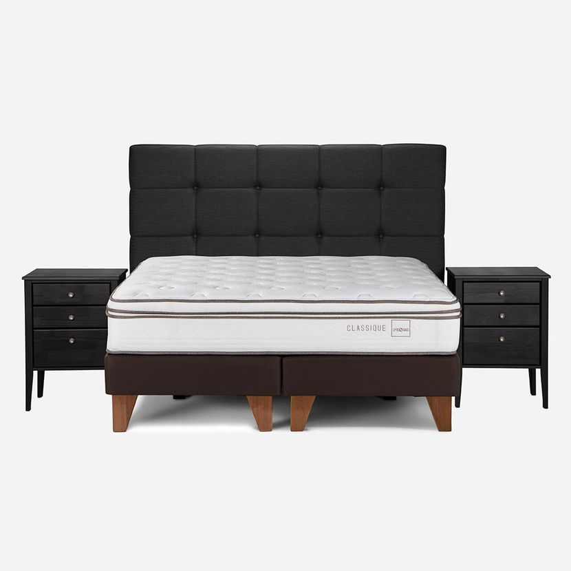 CAMA EUROPEA ROSEN CLASSIQUE+ 2 PLAZAS CON MUEBLES ISSEY GRAFITO - 1