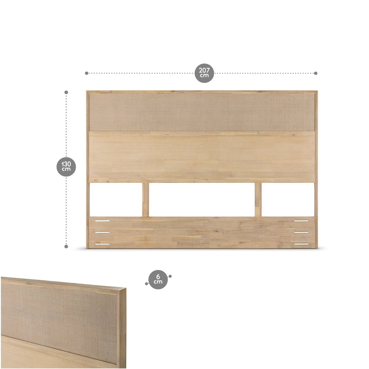 SET RESPALDO KING + VELADORES HALSEY ROSEN MADERA-RATTAN - 2