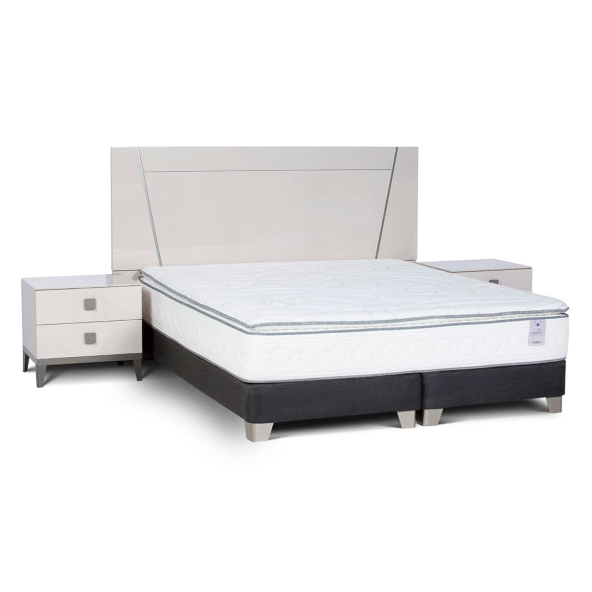 SET RESPALDO ROSEN QUEEN MADERA + VELADORES MONT BLANCO - 1