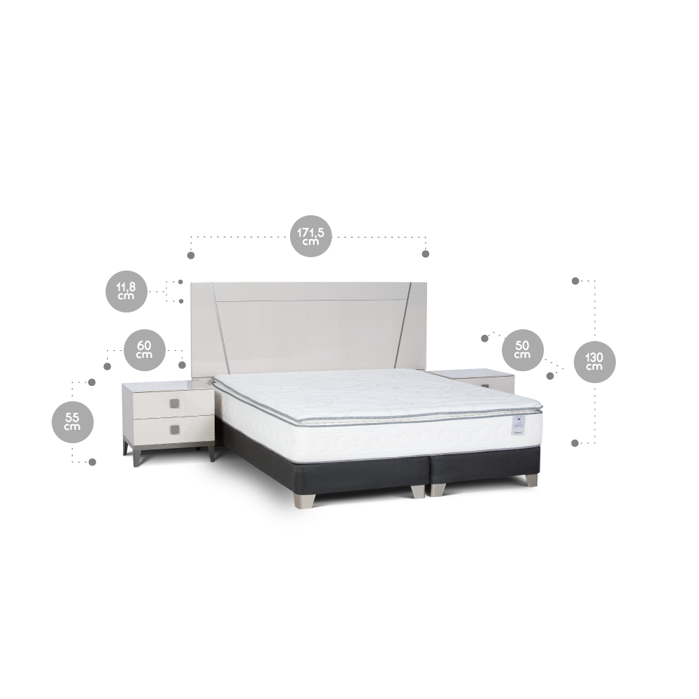 SET RESPALDO ROSEN QUEEN MADERA + VELADORES MONT BLANCO - 2
