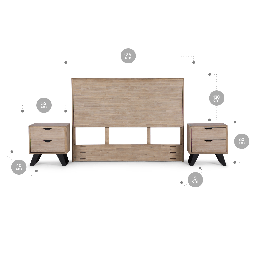 SET RESPALDO 2 PLAZAS + VELADORES ROSEN CULVER - 2
