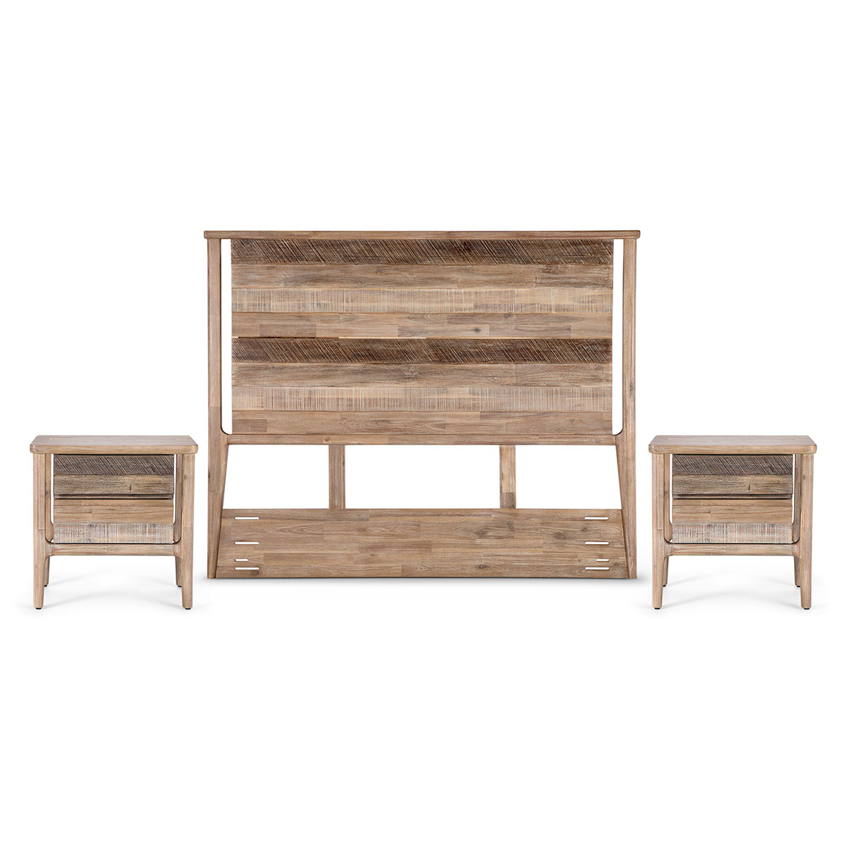 SET RESPALDO 2 PLAZAS + VELADORES MADERA ROSEN LICABETO - 1