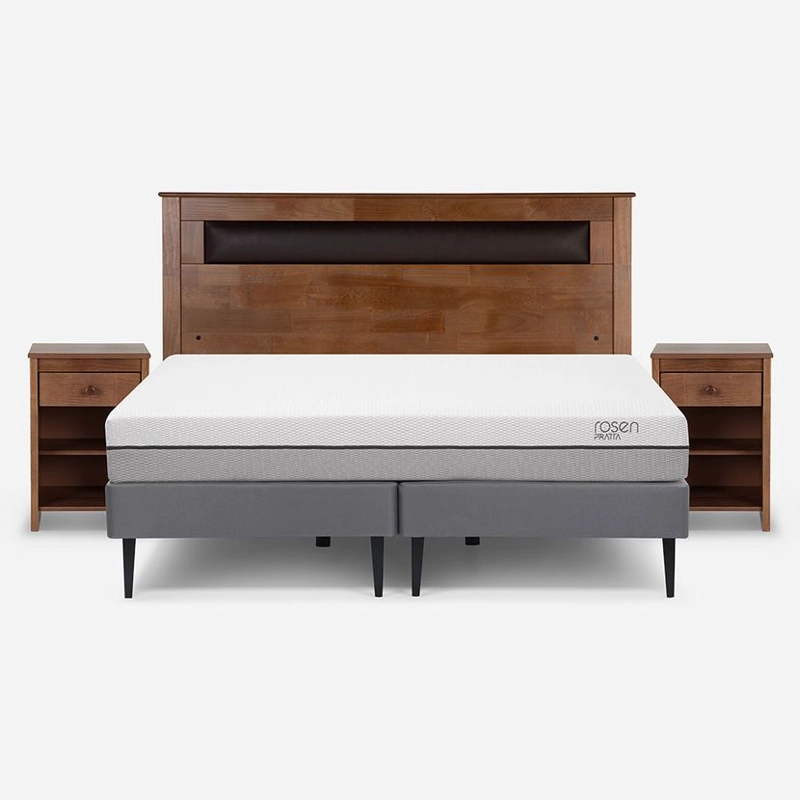 CAMA EUROPEA ROSEN  PRATTA 2 PLAZAS PATA ACERO BD + MUEBLES FERRARA - 1