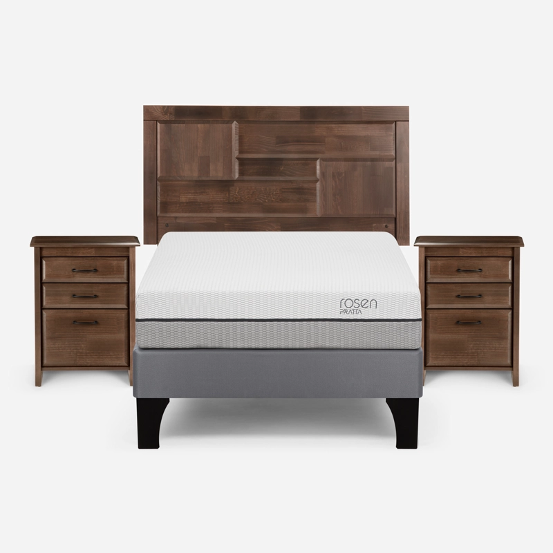 CAMA EUROPEA ROSEN PRATTA FULL PATA MADERA +RESPALDO Y 2 VELADORES - 1