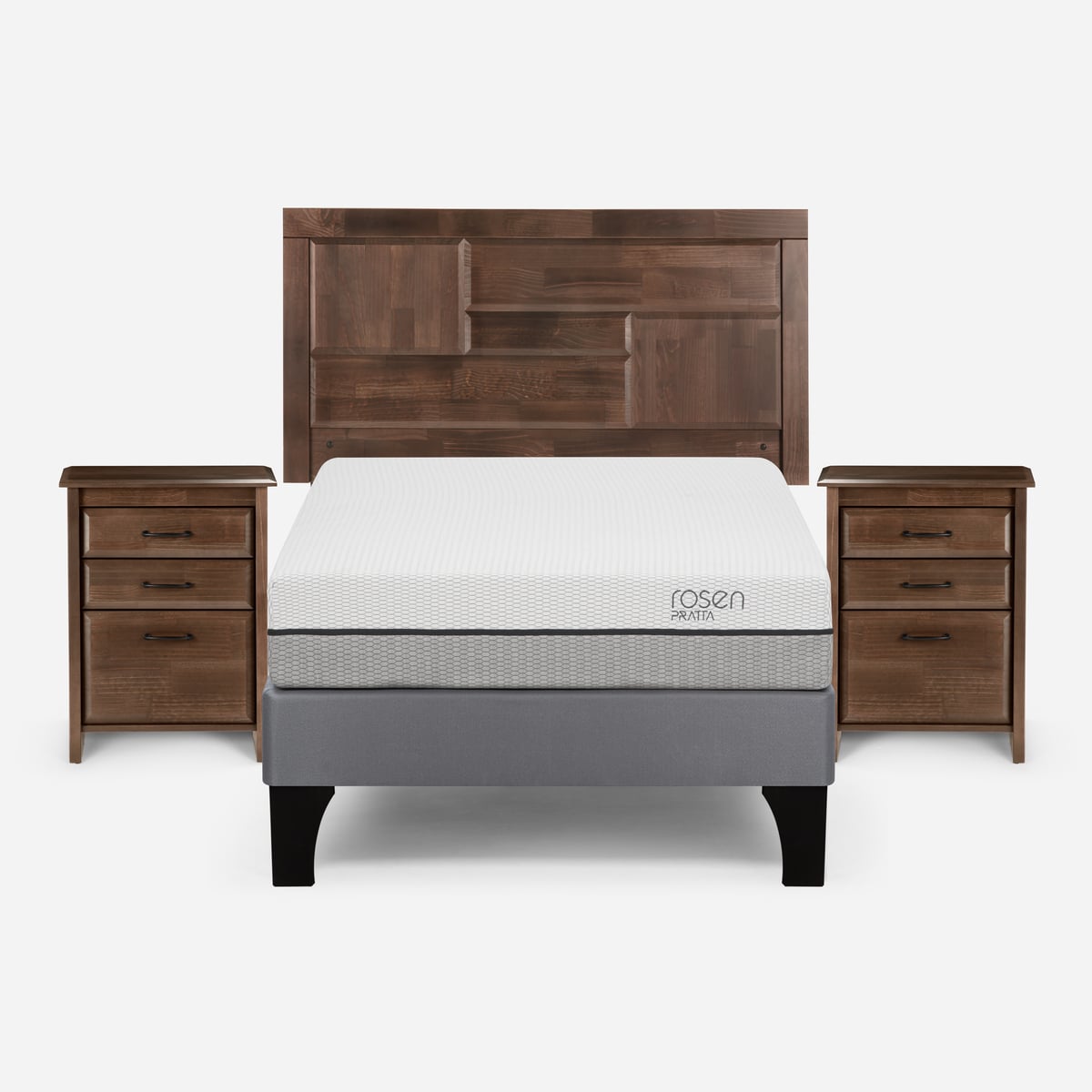 CAMA EUROPEA ROSEN PRATTA FULL PATA MADERA +RESPALDO Y 2 VELADORES - 1