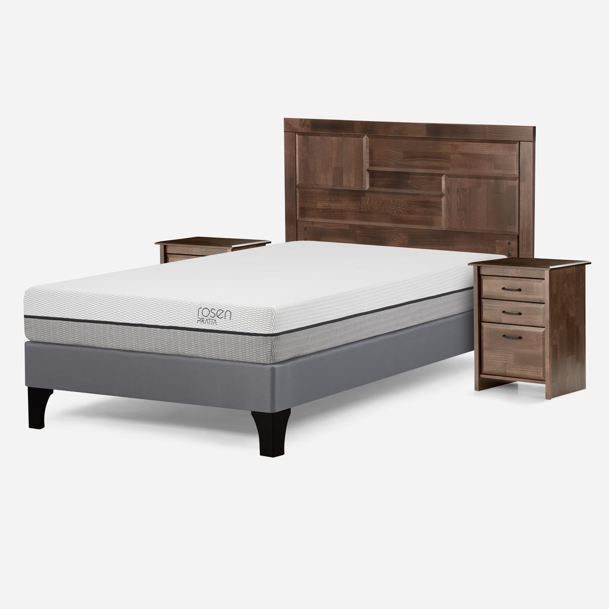 CAMA EUROPEA ROSEN PRATTA FULL PATA MADERA +RESPALDO Y 2 VELADORES - 2