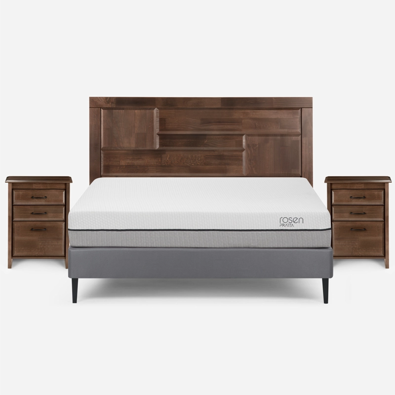 CAMA EUROPEA ROSEN PRATTA FULL PATA ACERO + RESPALDO Y 2 VELADORES - 1