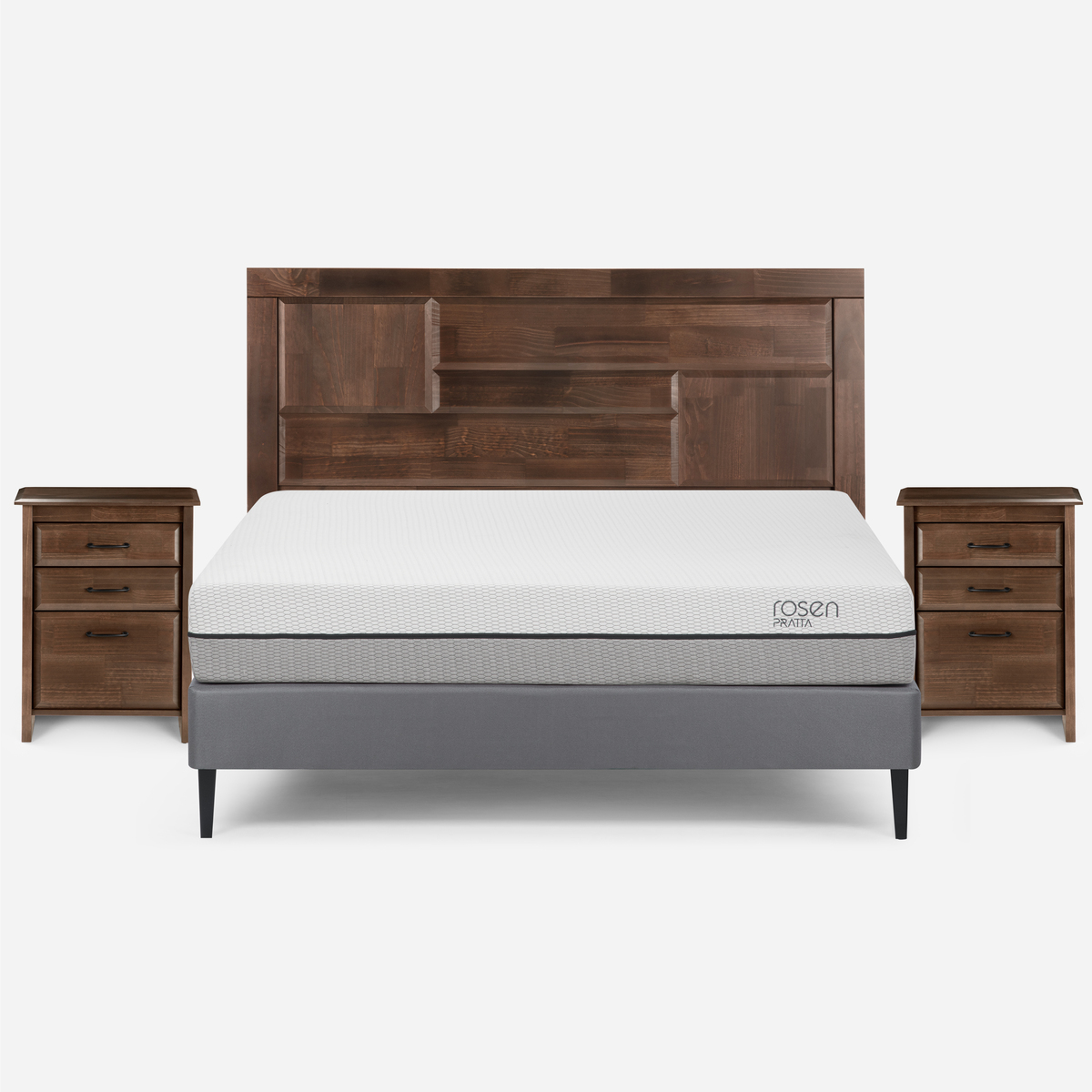CAMA EUROPEA ROSEN PRATTA FULL PATA ACERO + RESPALDO Y 2 VELADORES - 1
