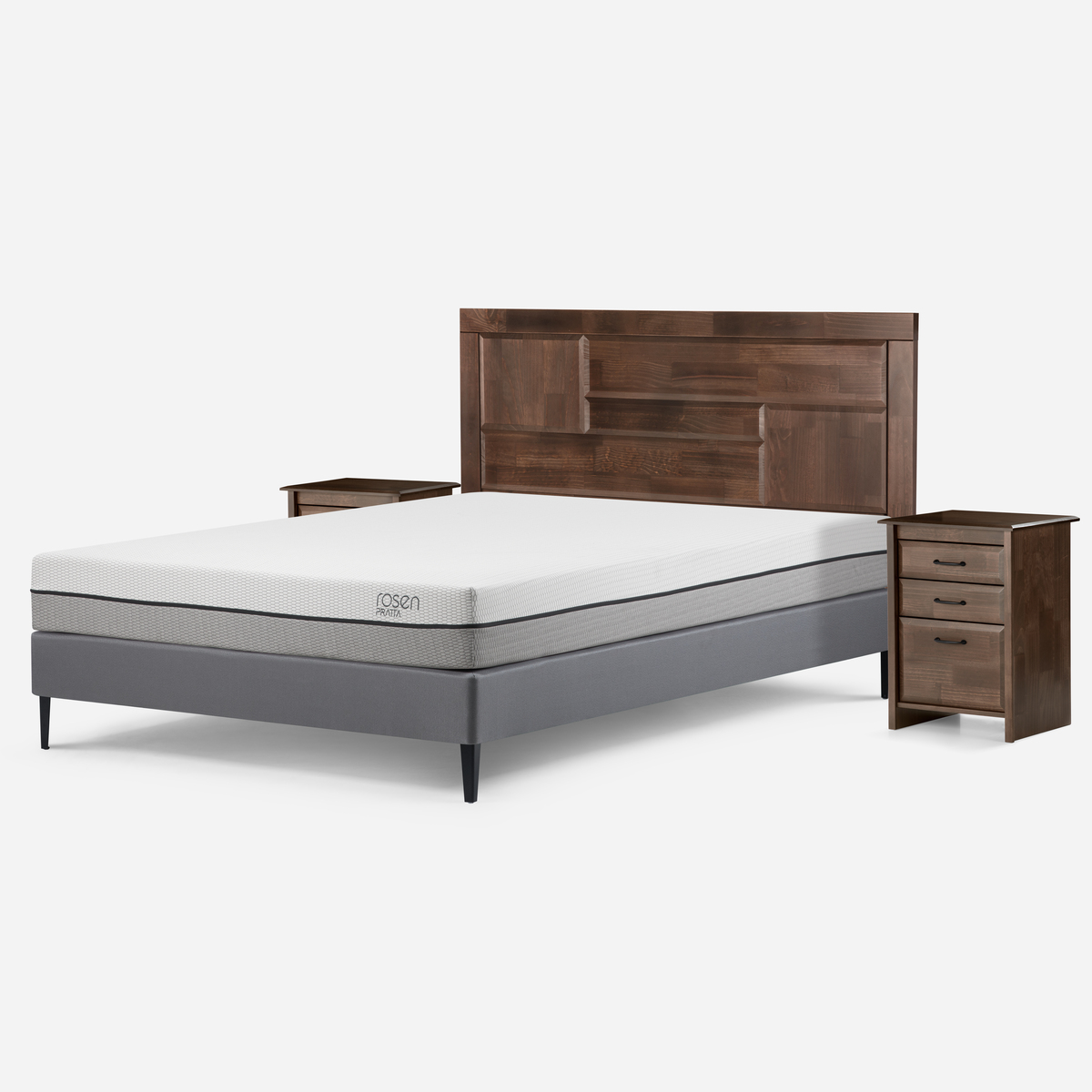 CAMA EUROPEA ROSEN PRATTA FULL PATA ACERO + RESPALDO Y 2 VELADORES - 3