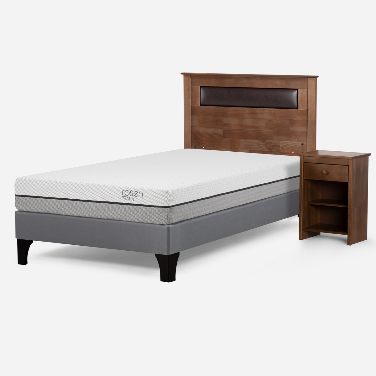 CAMA EUROPEA ROSEN PRATTA 1.5 PLAZAS PATA MADERA + MUEBLES FERRARA - 2