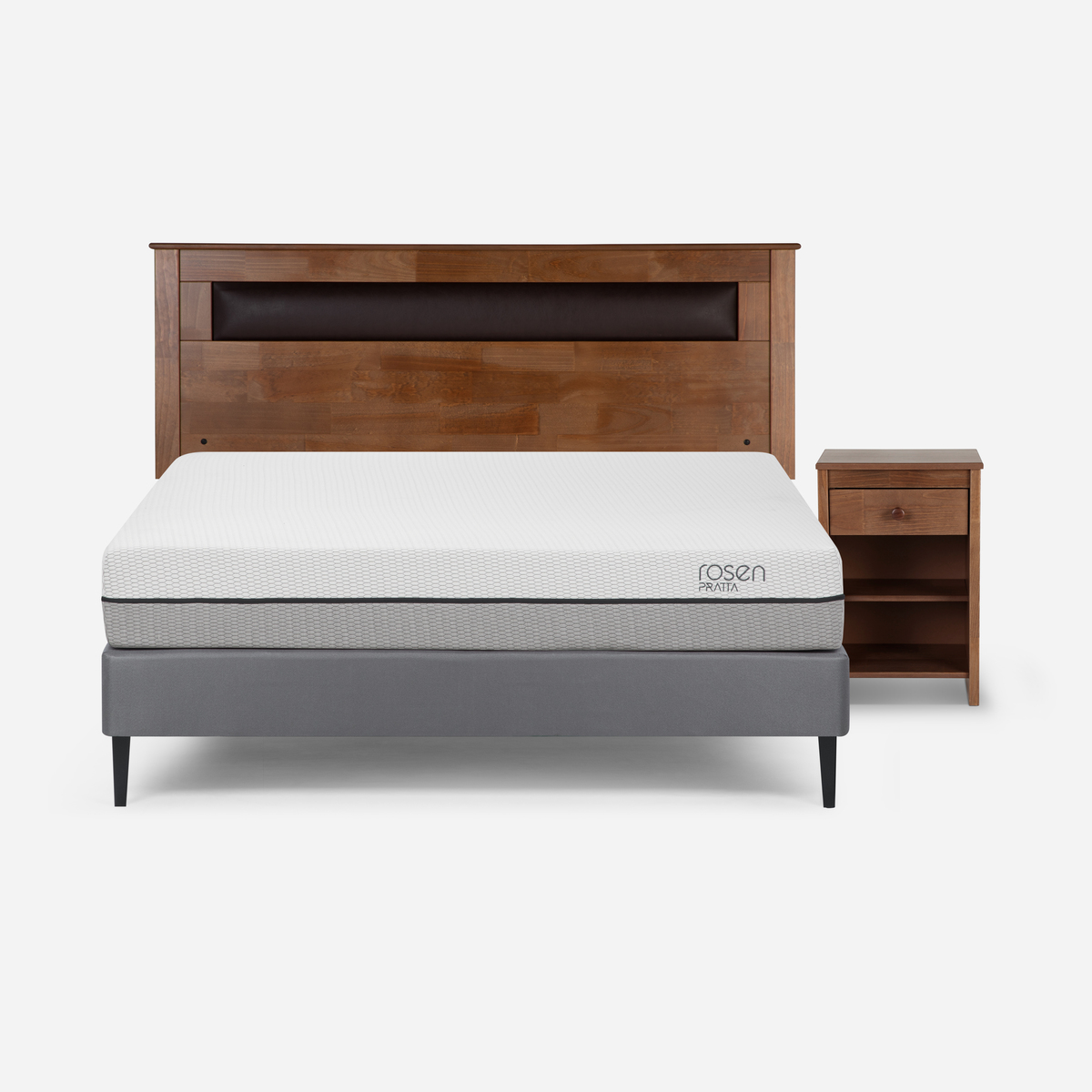 CAMA EUROPEA ROSEN PRATTA FULL PATA ACERO + RESPALDO Y VELADOR - 1