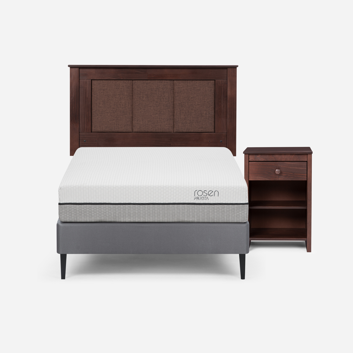 CAMA EUROPEA ROSEN PRATTA 1.5 PLAZAS PATA ACERO+RESPALDO Y VELADOR - 1