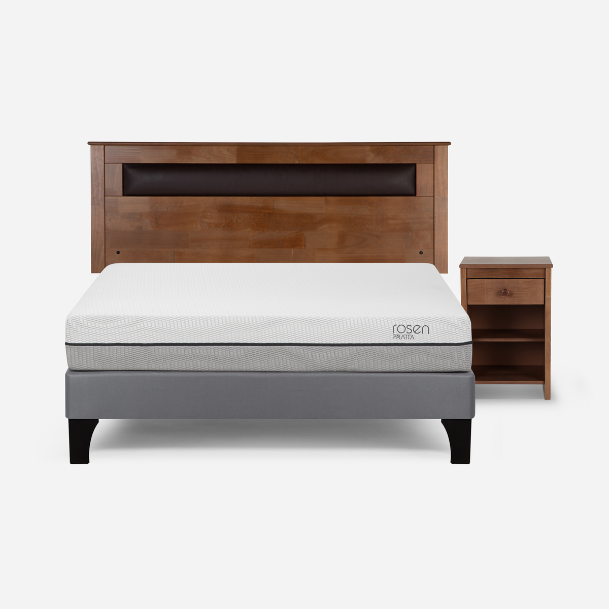 CAMA EUROPEA ROSEN PRATTA FULL PATA MADERA + RESPALDO Y VELADOR - 1