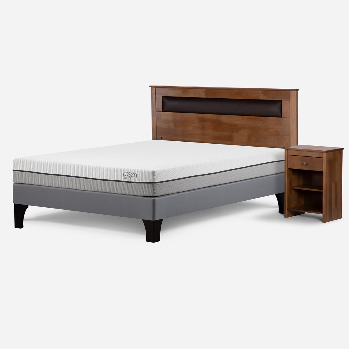 CAMA EUROPEA ROSEN PRATTA FULL PATA MADERA + RESPALDO Y VELADOR - 2