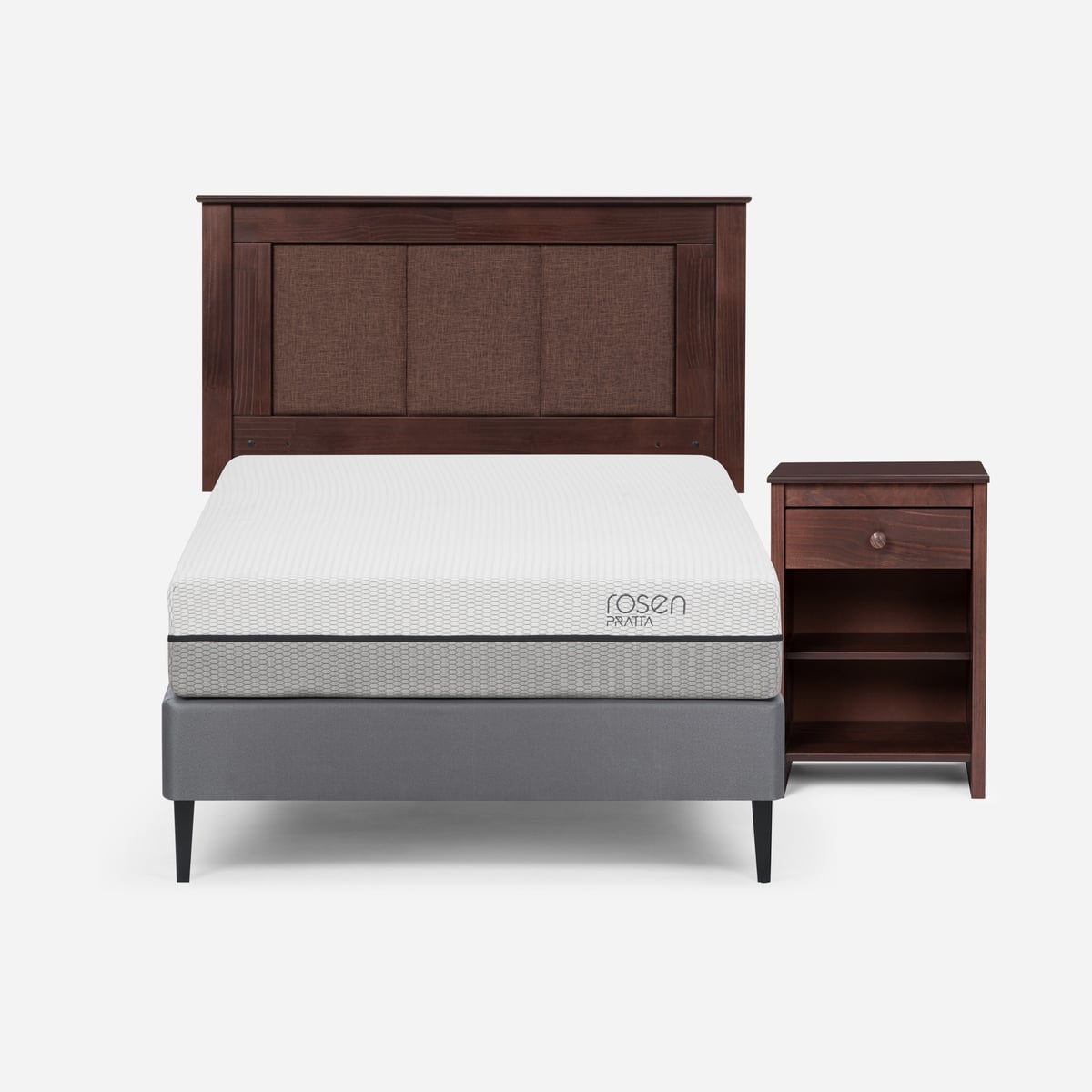 CAMA EUROPEA ROSEN PRATTA 1 PLAZA PATA ACERO + RESPALDO Y VELADOR - 1
