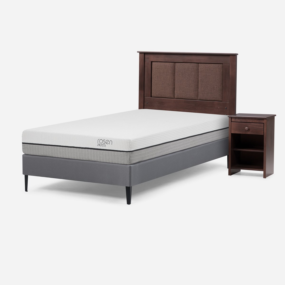 CAMA EUROPEA ROSEN PRATTA 1 PLAZA PATA ACERO + RESPALDO Y VELADOR - 2