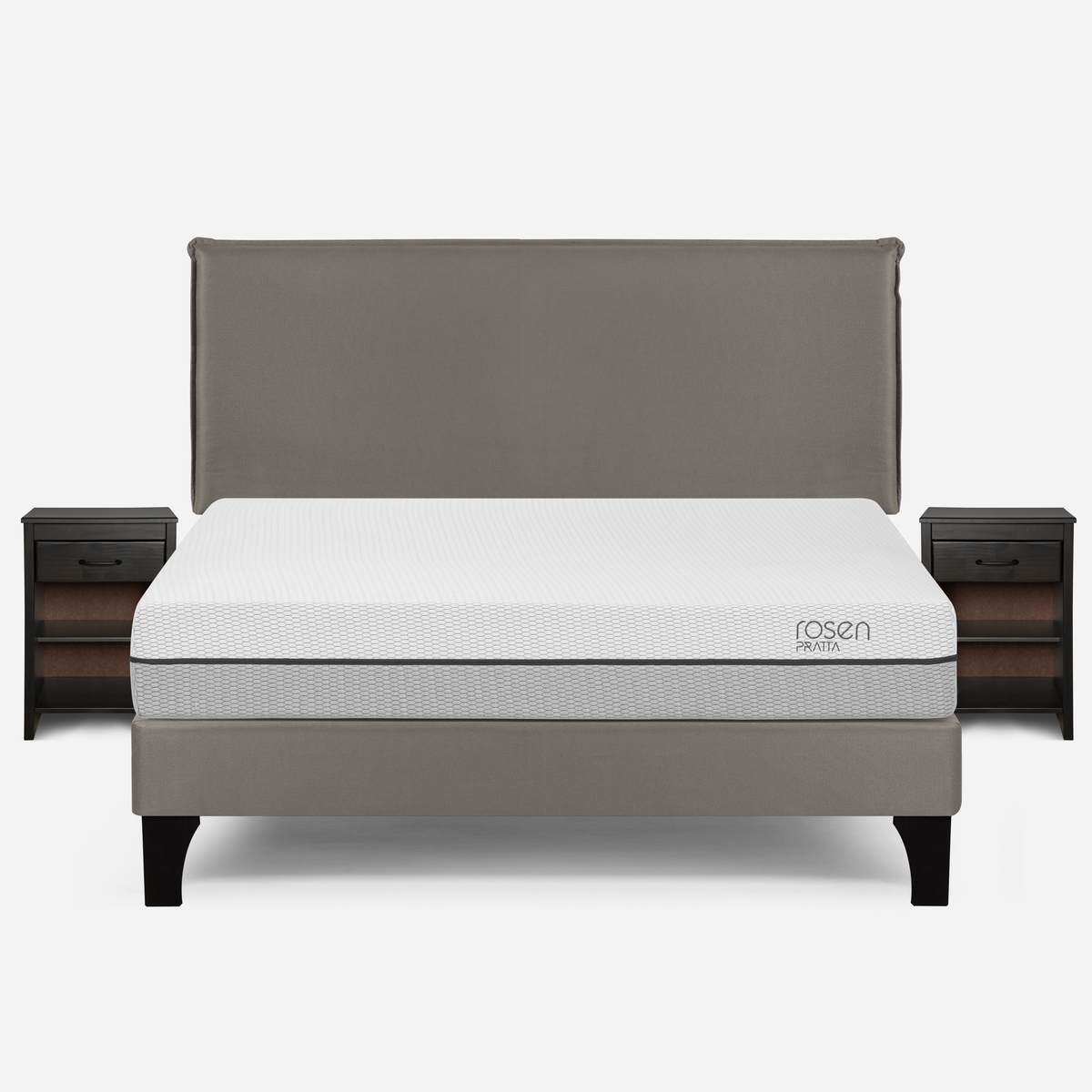 CAMA EUROPEA ROSEN PRATTA 2 PLAZAS PATA MADERA + MUEBLES MAURICE - 1
