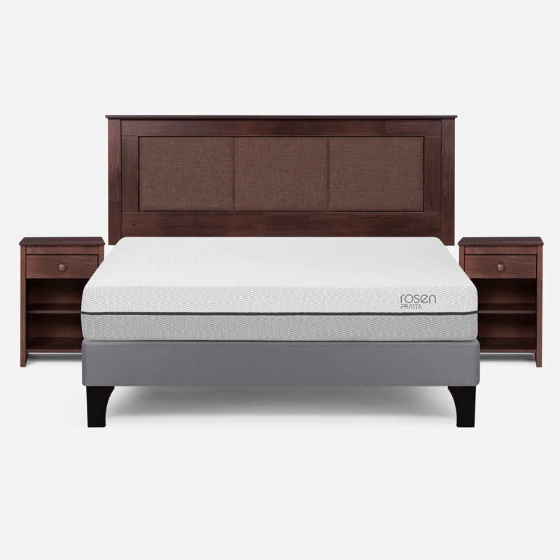 CAMA EUROPEA ROSEN PRATTA 2 PL PATA MADERA BN + RESPALDO Y VELADOR - 1