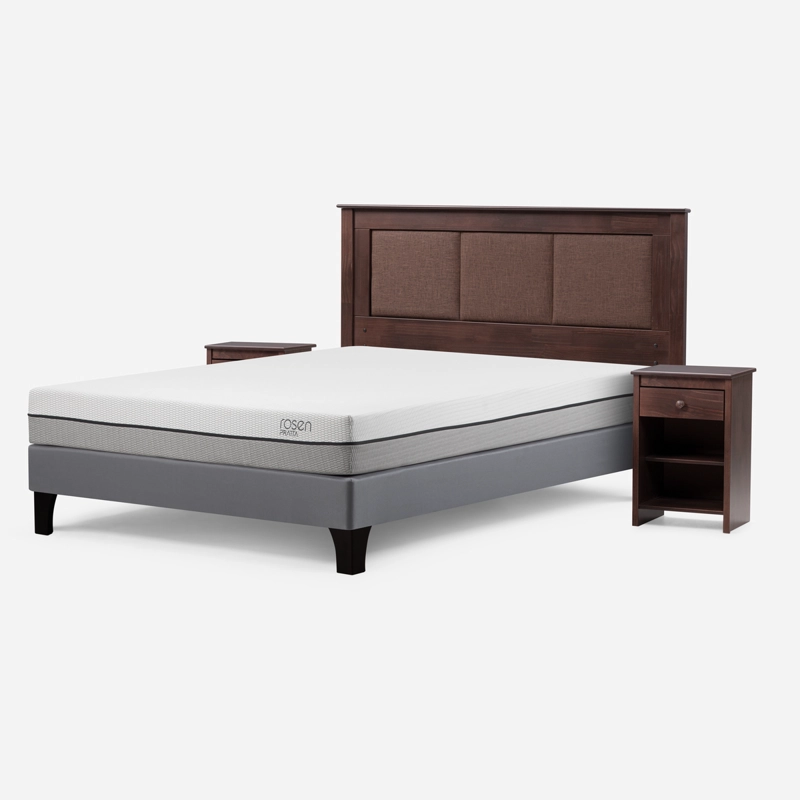 CAMA EUROPEA ROSEN PRATTA 2 PL PATA MADERA BN + RESPALDO Y VELADOR - 2