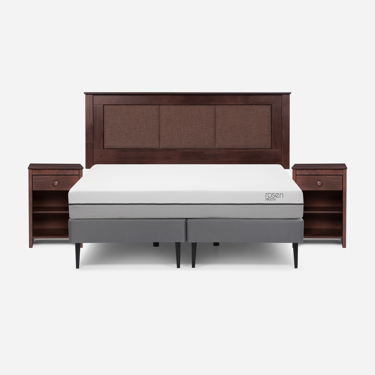 CAMA EUROPEA ROSEN PRATTA KING PATA ACERO + RESPALDO Y VELADOR - 1