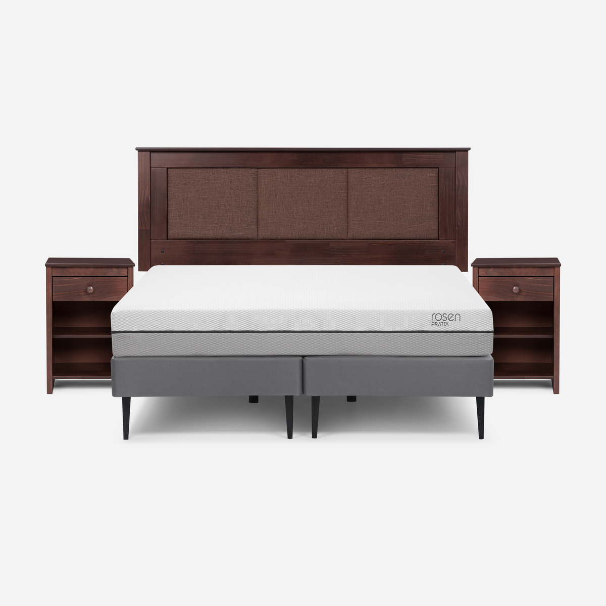 CAMA EUROPEA ROSEN PRATTA 2 PL PATA ACERO BD +RESPALDO Y VELADORES - 1