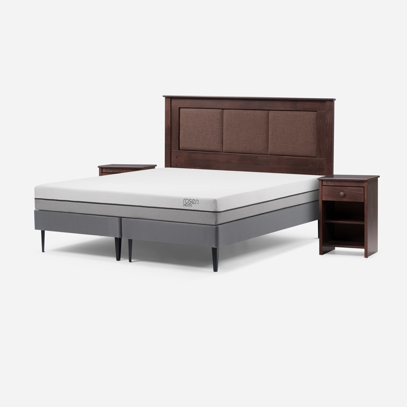 CAMA EUROPEA ROSEN PRATTA 2 PL PATA ACERO BD +RESPALDO Y VELADORES - 2