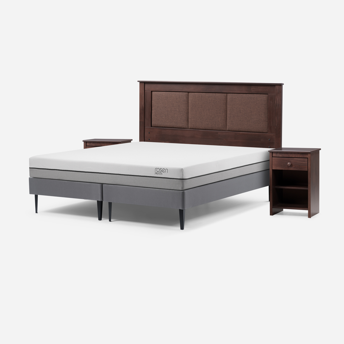CAMA EUROPEA ROSEN PRATTA 2 PL PATA ACERO BD +RESPALDO Y VELADORES - 2