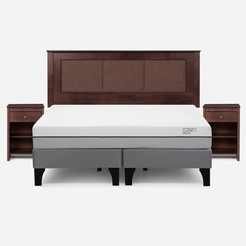 CAMA EUROPEA ROSEN PRATTA 2 PL PATA MADERA BD + RESPALDO Y VELADOR - 1
