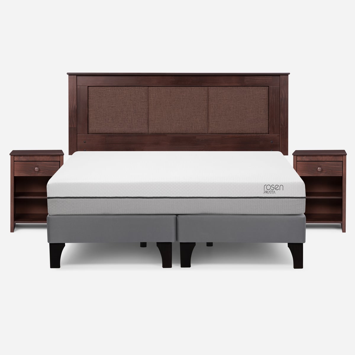 CAMA EUROPEA ROSEN PRATTA 2 PL PATA MADERA BD + RESPALDO Y VELADOR - 1