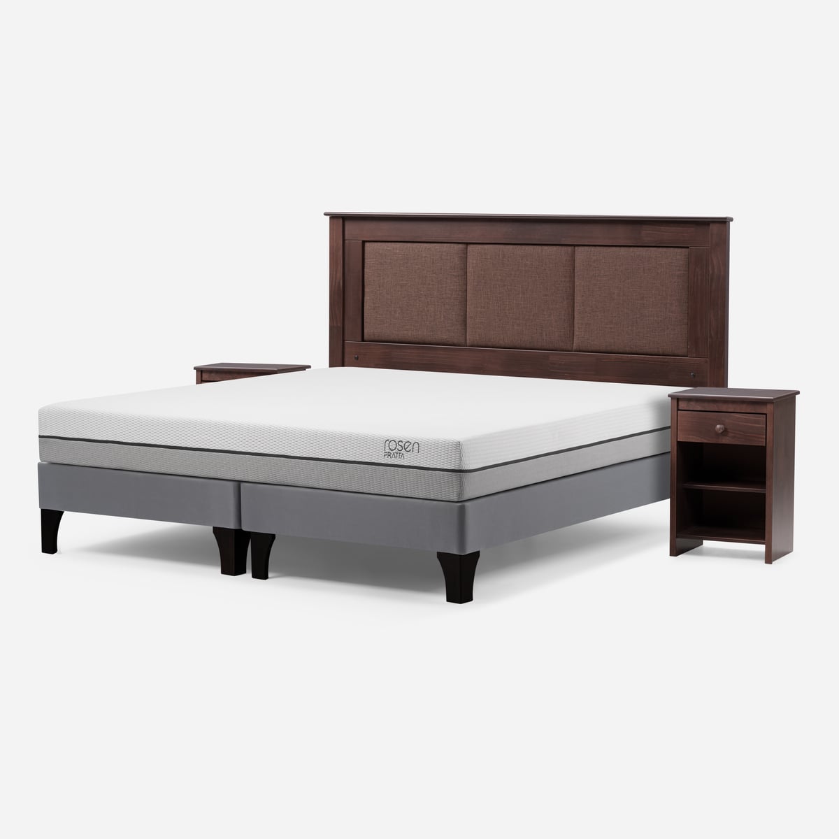 CAMA EUROPEA ROSEN PRATTA 2 PL PATA MADERA BD + RESPALDO Y VELADOR - 2