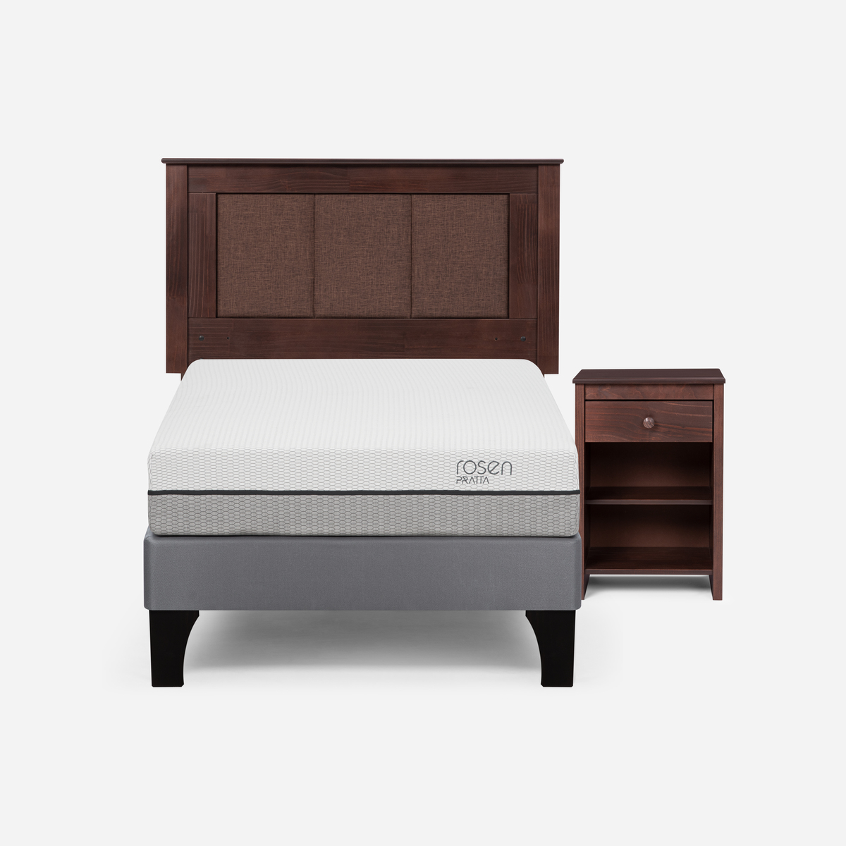 CAMA EUROPEA ROSEN PRATTA 1.5 PL PATA MADERA + RESPALDO Y VELADOR - 1