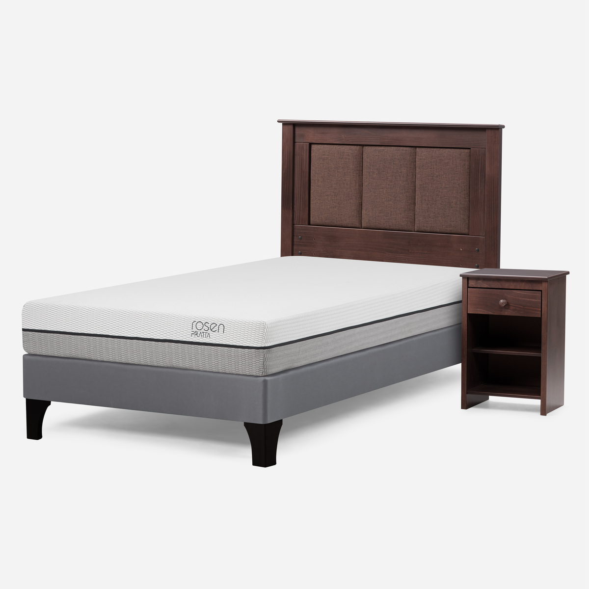 CAMA EUROPEA ROSEN PRATTA 1.5 PL PATA MADERA + RESPALDO Y VELADOR - 2