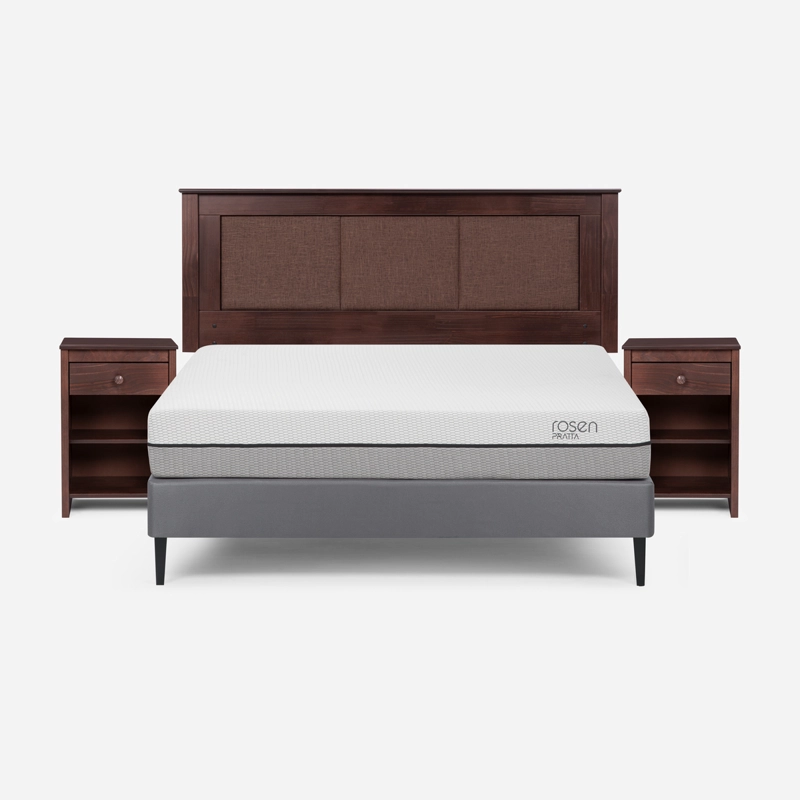 CAMA EUROPEA ROSEN PRATTA 2 PL PATA ACERO BN +RESPALDO Y VELADORES - 1