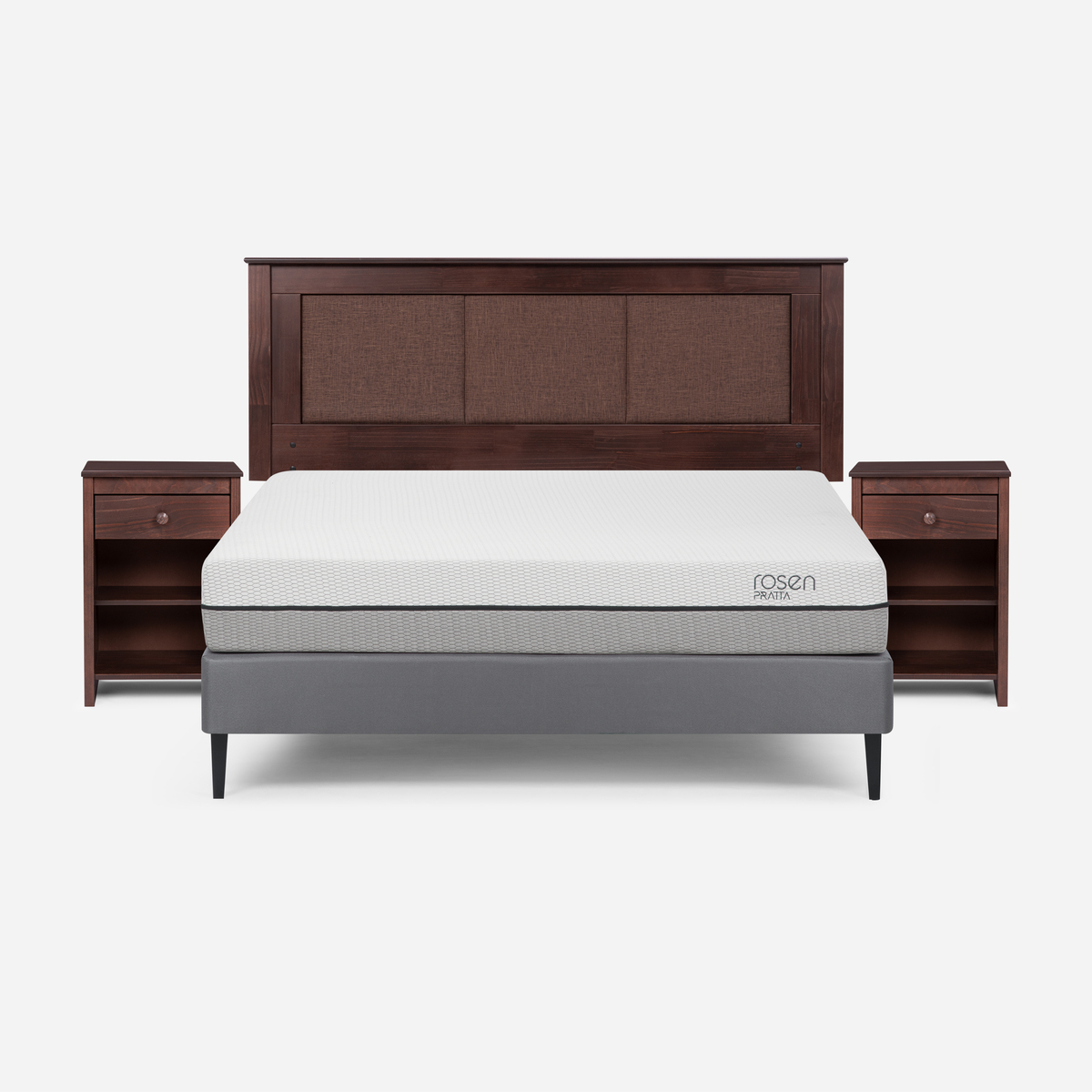 CAMA EUROPEA ROSEN PRATTA 2 PL PATA ACERO BN +RESPALDO Y VELADORES - 1