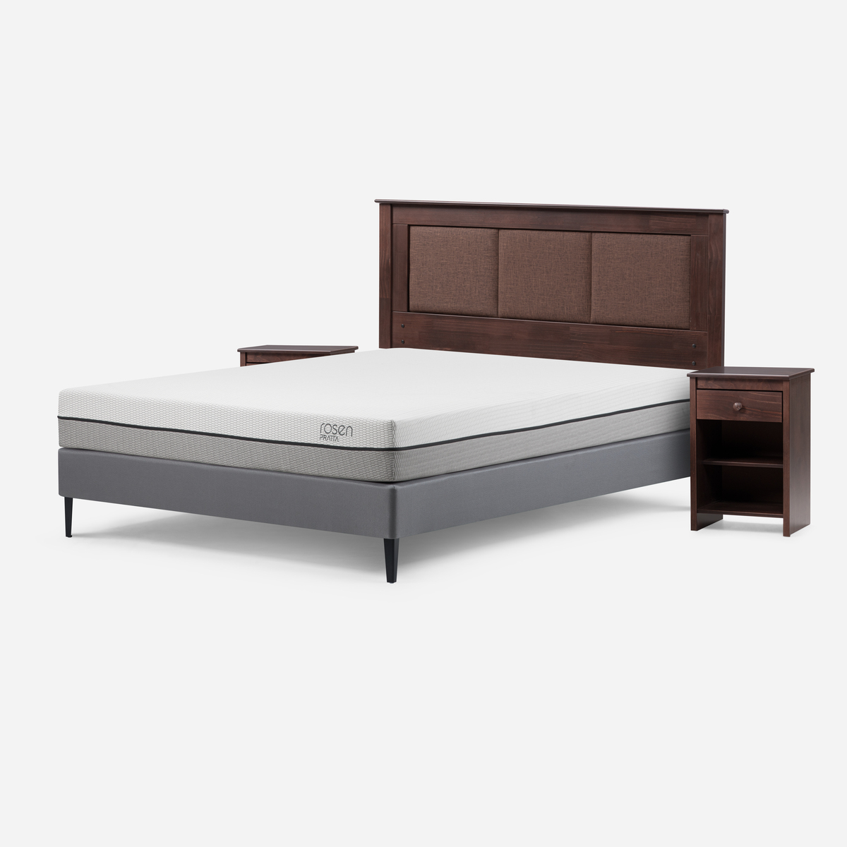 CAMA EUROPEA ROSEN PRATTA 2 PL PATA ACERO BN +RESPALDO Y VELADORES - 2