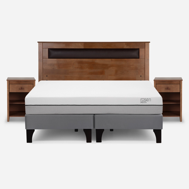 CAMA EUROPEA ROSEN PRATTA 2 PLAZAS PATA MADERA BD +MUEBLES FERRARA - 1
