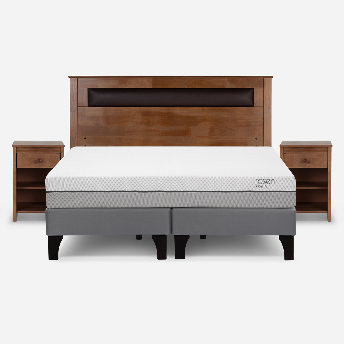 CAMA EUROPEA ROSEN PRATTA 2 PLAZAS PATA MADERA BD +MUEBLES FERRARA - 1