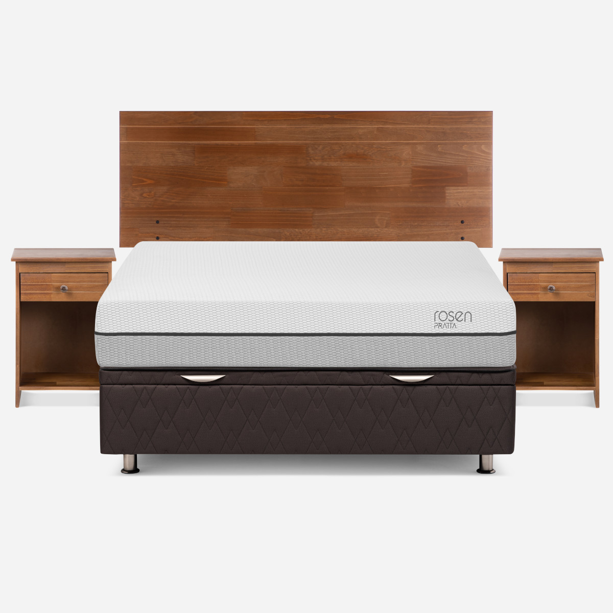 BOXET ROSEN PRATTA 2 PLAZAS MADERA GRIS + RESPALDO + VELADORES TABOR - 1