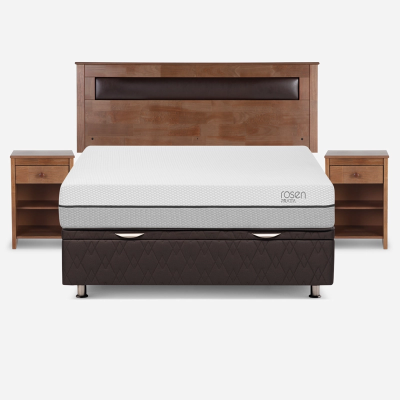 BOXET ROSEN PRATTA 2 PLAZAS MADERA GRIS + RESPALDO VELADORES FERRARA - 1