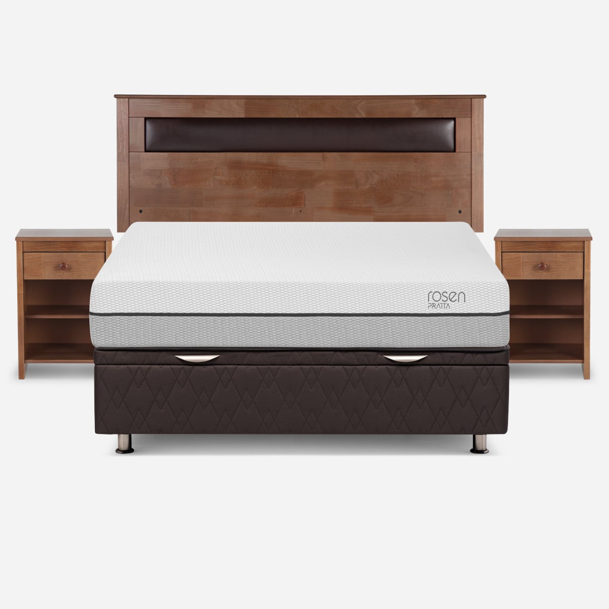 BOXET ROSEN PRATTA 2 PLAZAS MADERA GRIS + RESPALDO VELADORES FERRARA - 1