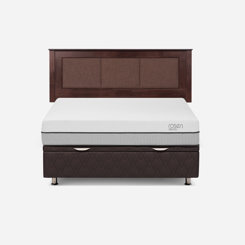 BOXET ROSEN PRATTA 2 PLAZAS MADERA GRIS 150 X 200 CM + RESPALDO RACHEL - 1
