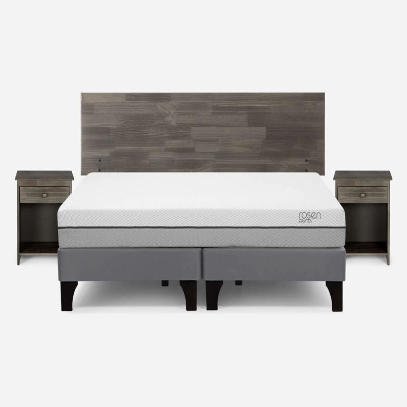 CAMA ROSEN PRATTA 2 PLAZAS PATA MADERA BD + MUEBLES TABOR GRAFITO - 1