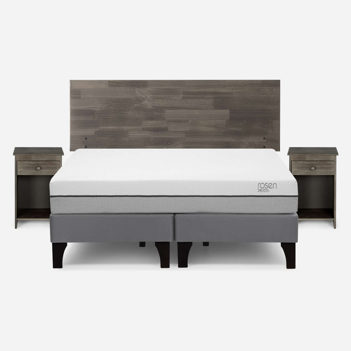 CAMA ROSEN PRATTA 2 PLAZAS PATA MADERA BD + MUEBLES TABOR GRAFITO - 1
